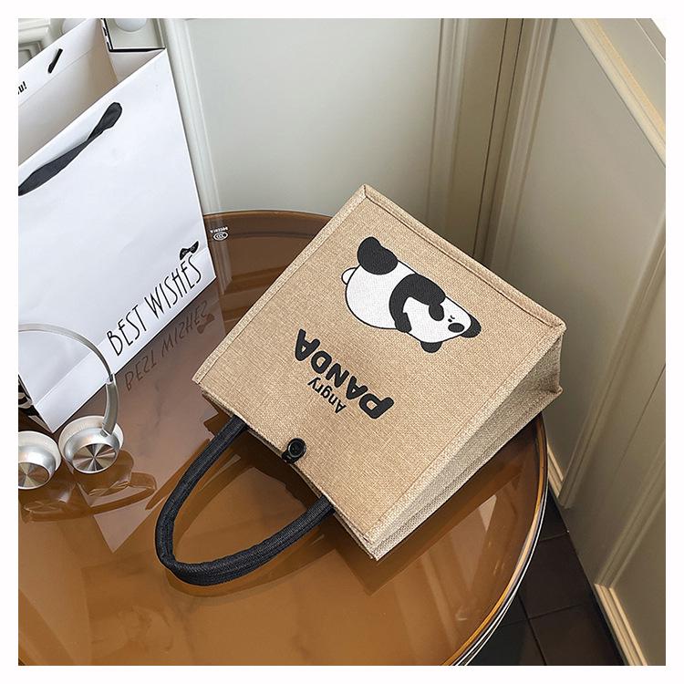 Portable Large-Capacity Panda Tote Bag - Retro Linen Shopping & Travel Shoulder Bag