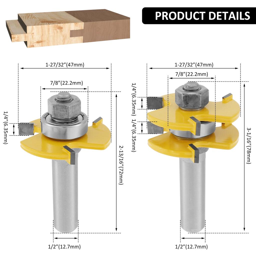 3-12mm T Slot Router Bit 1/2in Shank Handle Belt Bearing Woodworking Tool Router Bits 3 Teeth Wood Router Bit for Countertop2025