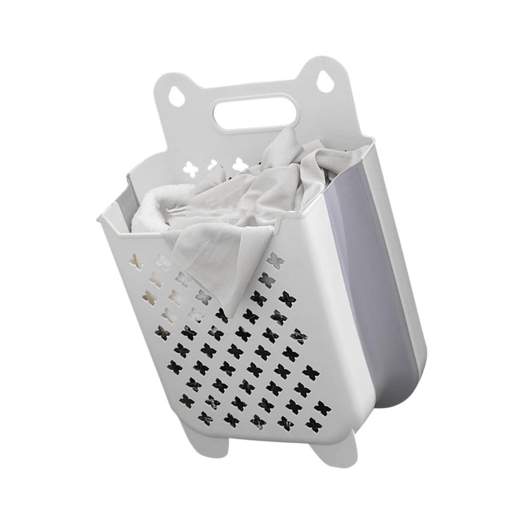 Wall Mounted Collapsible Laundry Basket Large Capacity Hanging Folding Laundry Hamper for Home White L