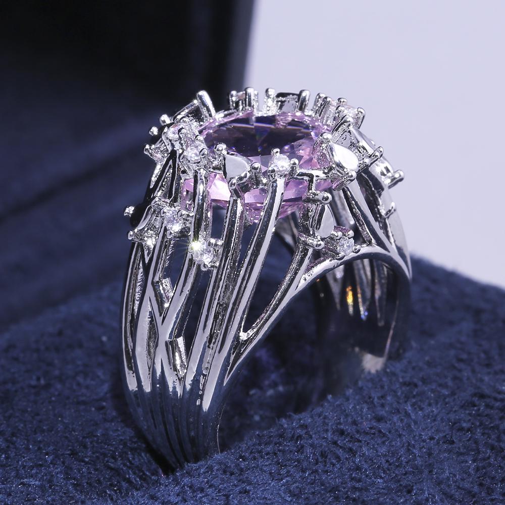 Luxury Cocktail Party Women Ring With Pink Stone Fashion Thin Twig Band Trendy Anniversary Gift Birthday Present Ring