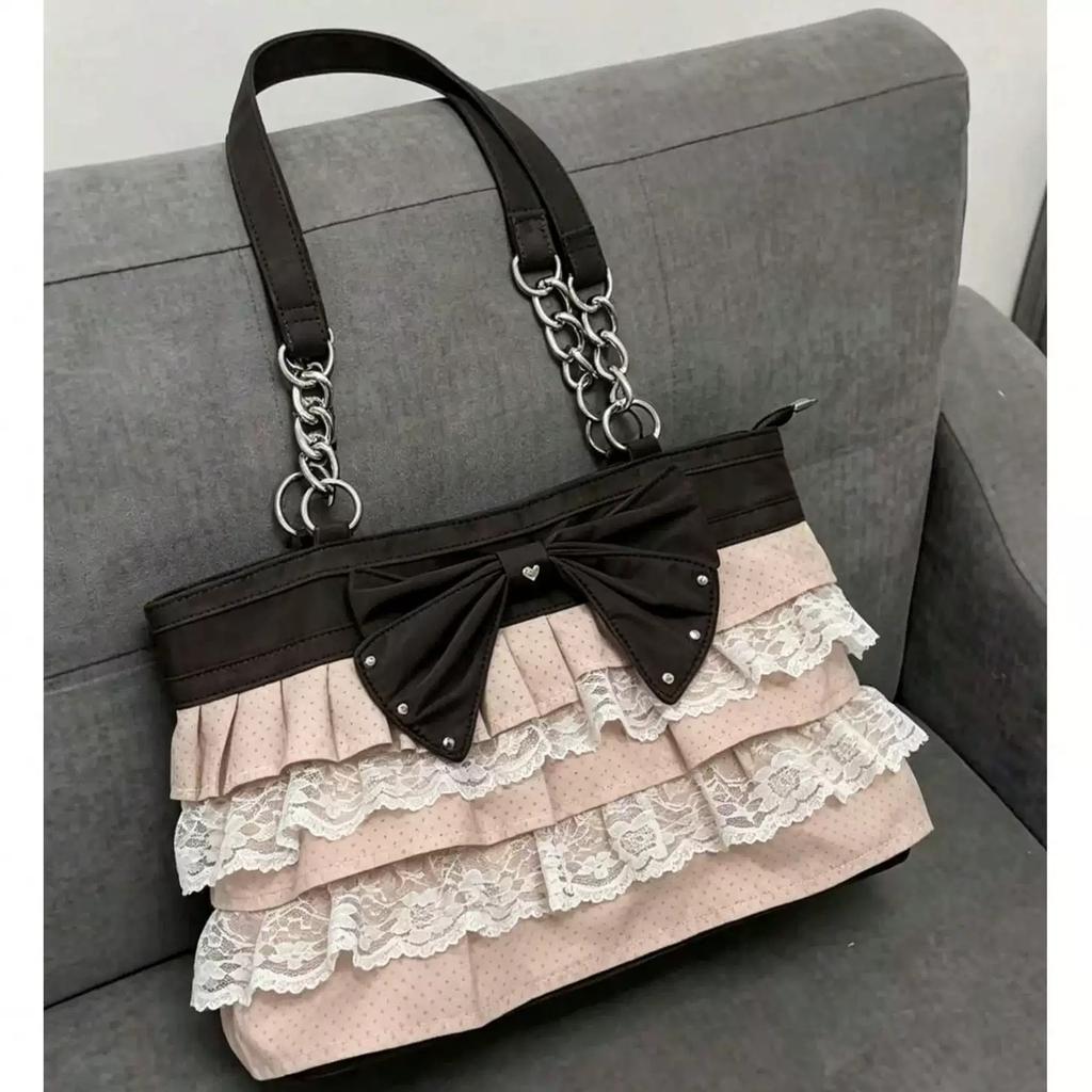 Borsa Tote da Viaggio Patchwork di Pizzo, Borsa Tote Lolita, Borsa Tote a Spalla Singola
