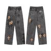 Unisex Cro Cross Skinnlapp Vasket Denim Jeans - Par Street Style Løs Passform Lange Bukser