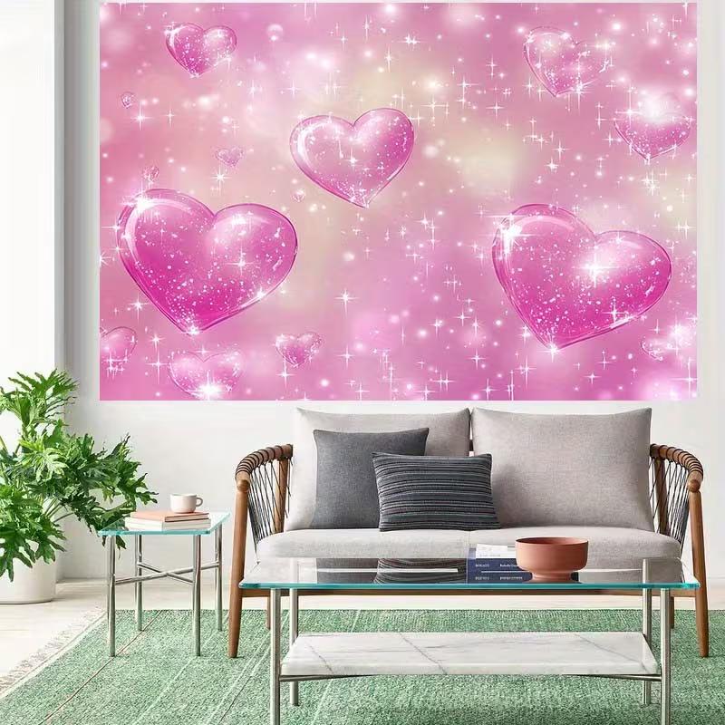 2D Pink Sparkly Heart Backdrop 2D Valentine's Day Party Banner