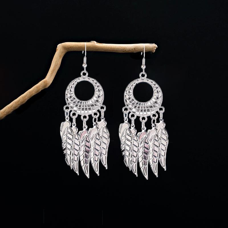 Vintage Miao Silver Minority Wind Earrings Personalized Bohemian Style Flower Long Fringed Earrings