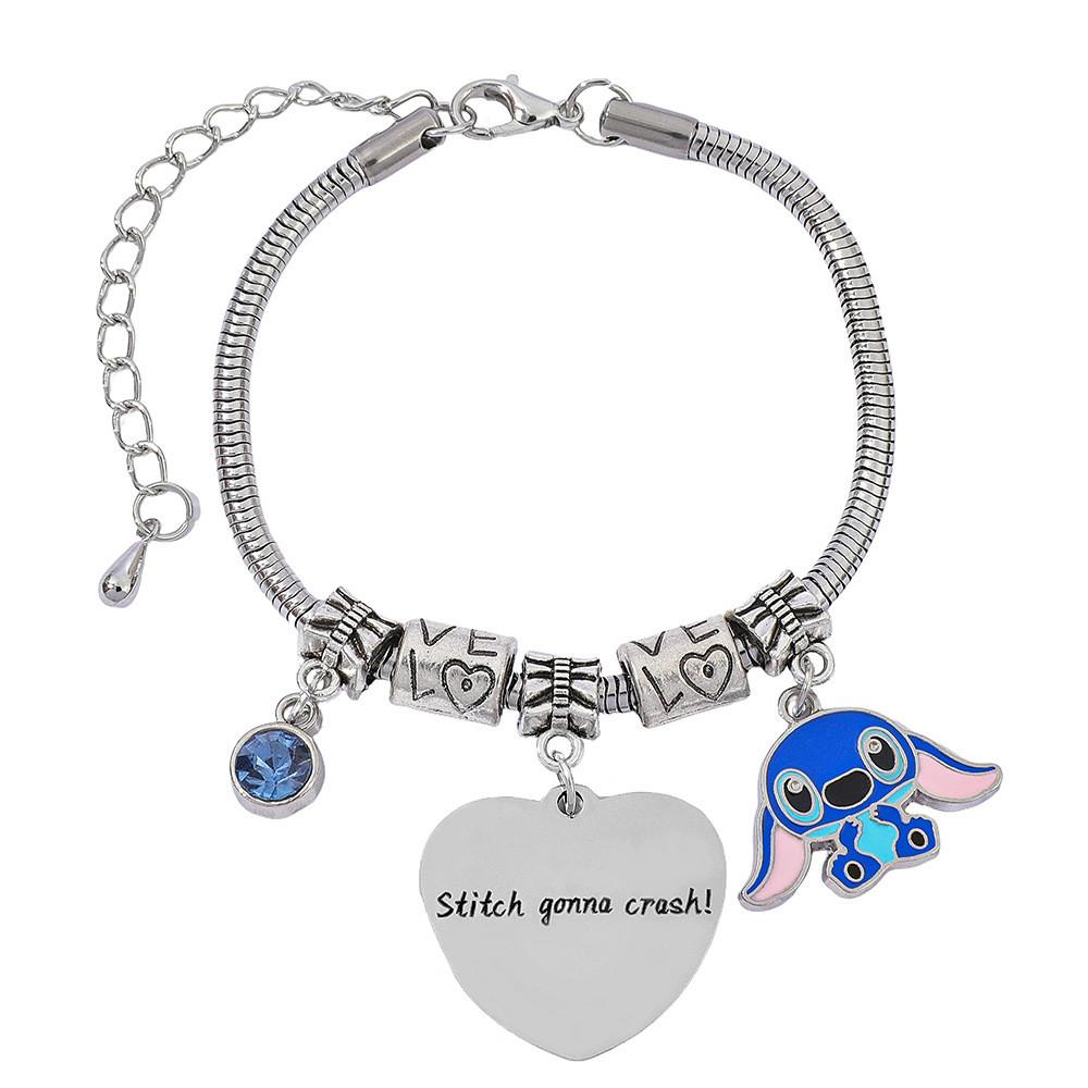 Stitch Cartoon-Figur Herz Graviertes Metallarmband Zum Verschenken Und Für Frauen Männer