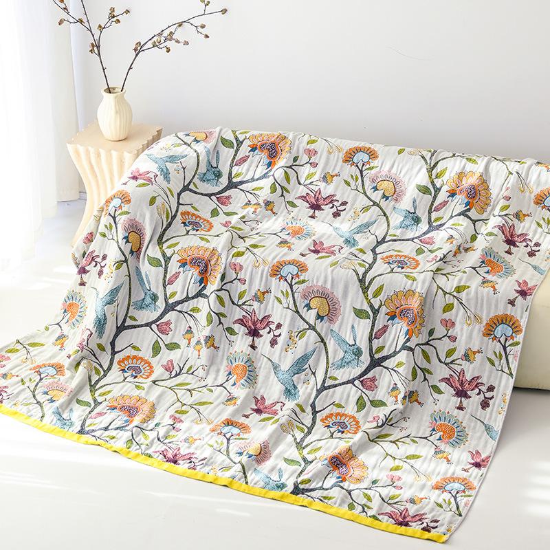 Four-layer Gauze Towel Quilt, 100% Cotton, Double-sided Blanket, Rustic Style