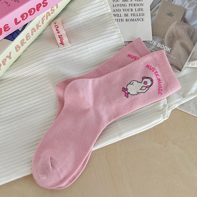 5pair Early Autumn Korean Socks Women S Autumn And Winter Versatile Cotton Socks Japanese Cartoon Letter College Wind Sports Socks Medium Tube Socks One size розовый