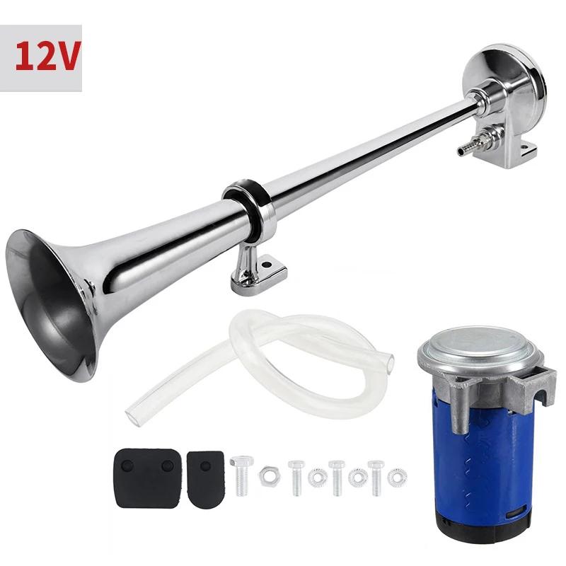 Universal 17inch Single Trumpet Car Air Horn 12V Compressor 150DB Super Loud Air Hose Car Horn Speaker for Truck Boat Motorcycle