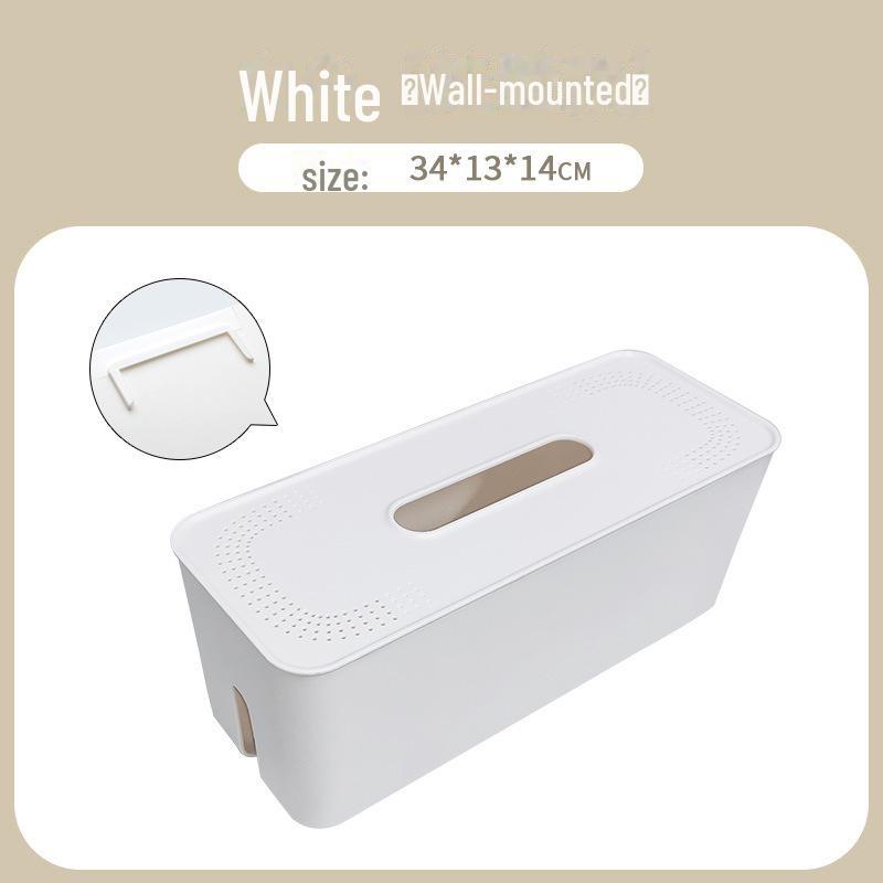 "Wood Grain Multi-Function Desktop Cable Organizer Box"