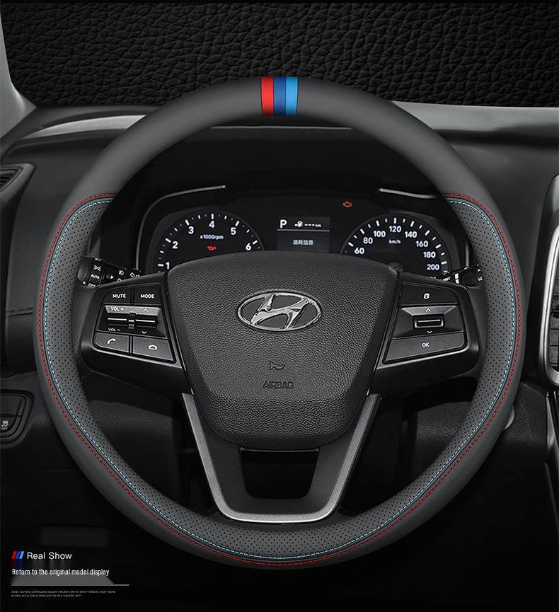 Echte Lederlenkradabdeckung für Hyundai: Elantra, Sonata, Santa Fe, ix35, Tucson, Feista, Mingtu - Ultradünnes Design.