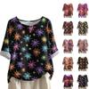 Women's Casual Mid Sleeved Round Neck Halloween Printed Cotton And Linen Top