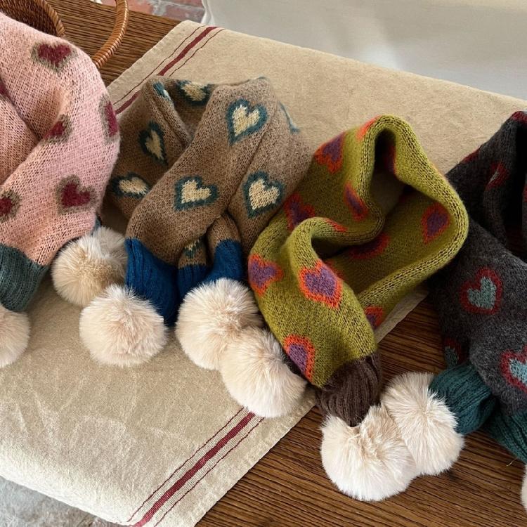 Children Knitted Scarf Soft and Warm Heart Pattern Neck Warmer Fashionable Autumn Winter Various Outfit Neck Gaiter