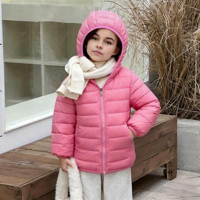 Kids Winter Coat Hooded Puffer Jacket Windproof Zipper Sport Coat Lightweight Warm Kids Fashionable Outerwear for School Outdoor Activities