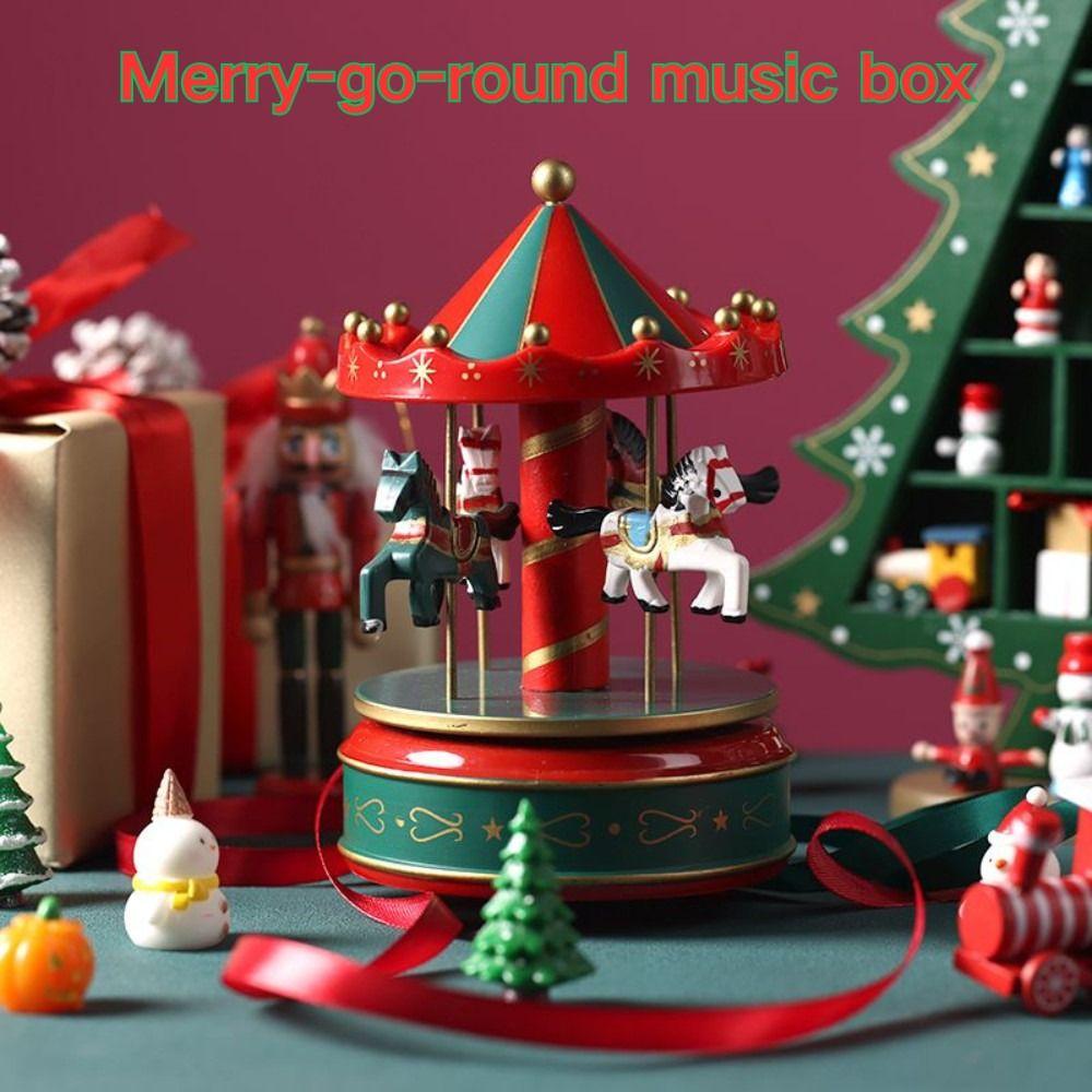 Christmas Carousel Carousel Music Box Wooden Interactive Rotating Wooden Music Box Cartoon Exquisite Children Gifts Musicbox