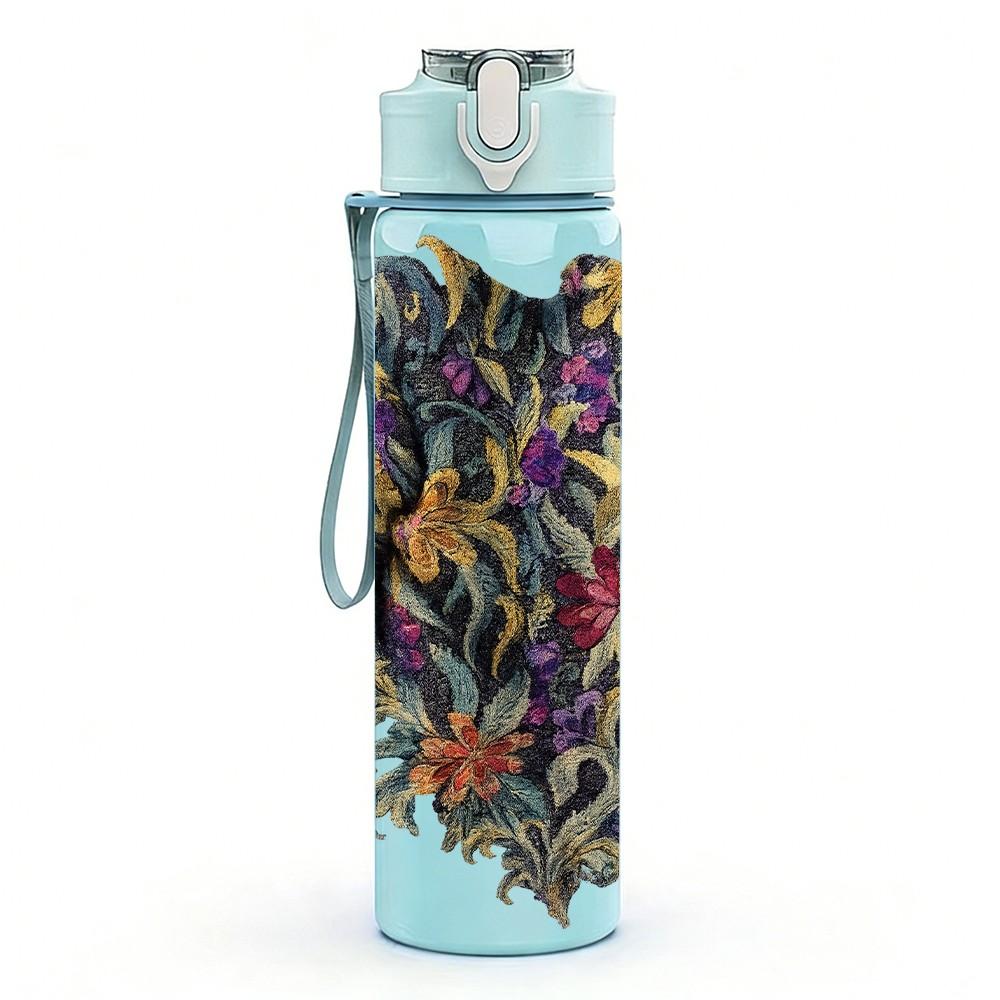 1PC Bohemian Tapestry Fabric Print 750ml Color Plastic Sports Water Bottle Leakproof Flip Straw Lid Suitable for Sports Office Home Use