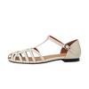 Sandálias femininas retrô estilo literário romano oco sapatos femininos verão cor sólida saltos grossos sapatos femininos de fundo plano