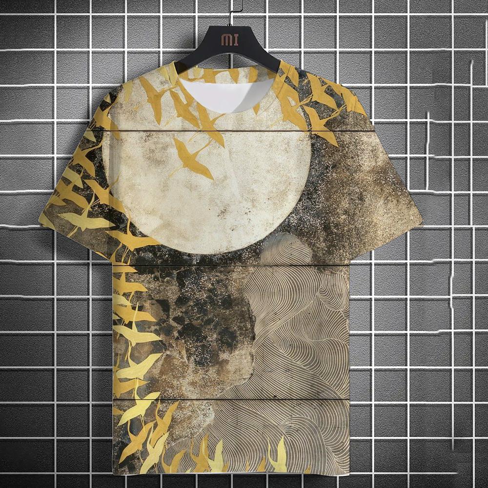 Men's T-shirt 3D printed antique bamboo forest print T-shirt casual street hip-hop short sleeved T-shirt men's home clothing top