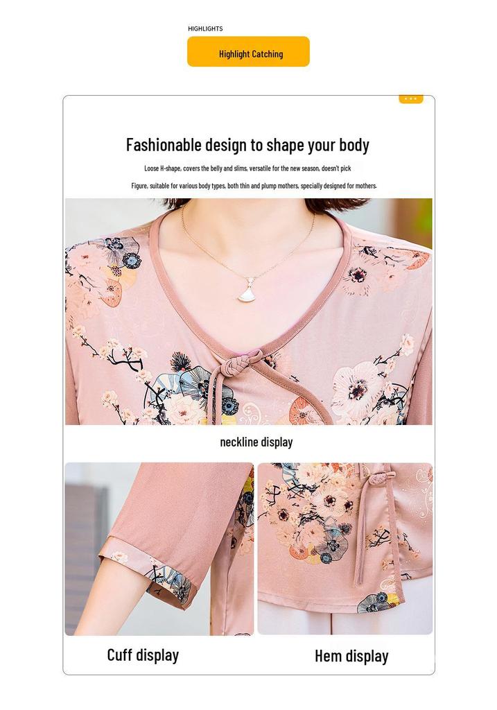 Elegant Chinese-Style Summer Two-Piece Outfit for Moms