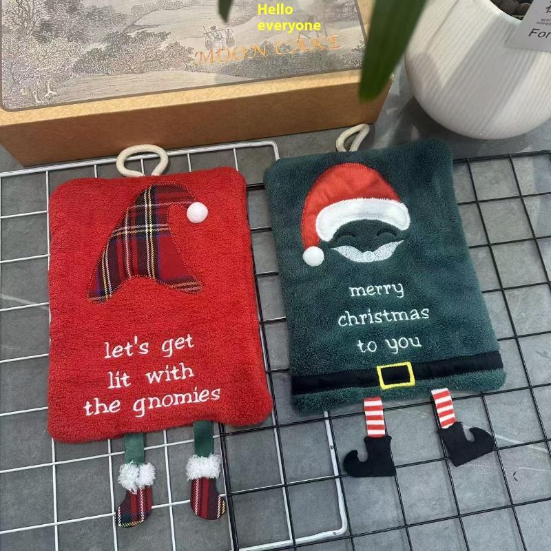 New Christmas Hand Towel Hanging Type Thickened Coral Fleece Towel Kitchen Absorbent Quick Drying Rag Cartoon Hand Towel