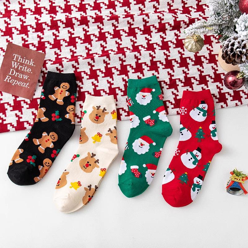1/4 Pairs Christmas Socks Soft Women Colorful Cotton Socks Autumn/Winter Thick Knit Warm Socks