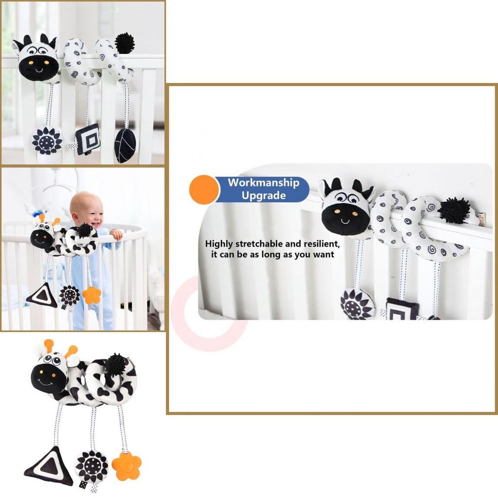 Plush Infant Crib Mobile With Bell Sound And Black White Animal Design
