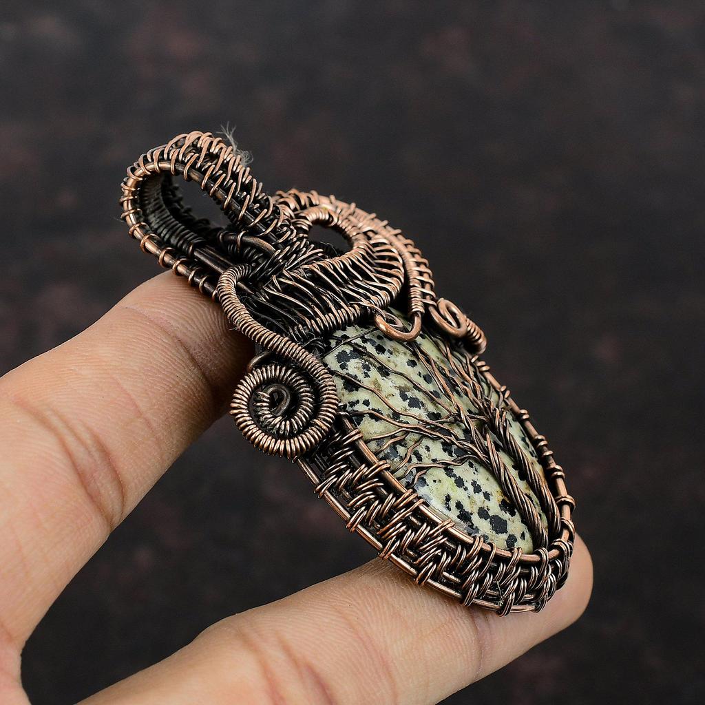 Tree Of Life Dalmatian Jasper Pendant Copper Wire Wrapped Gemstone Pendant Copper Jewelry Handmade Pendant Designer Jewelry Gift For Women