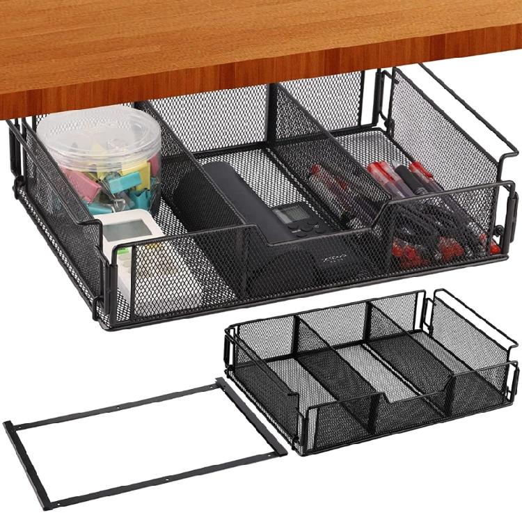 Hidden Desk Organizer Box Screw-on Under Desk Drawer Organizer for Office Home