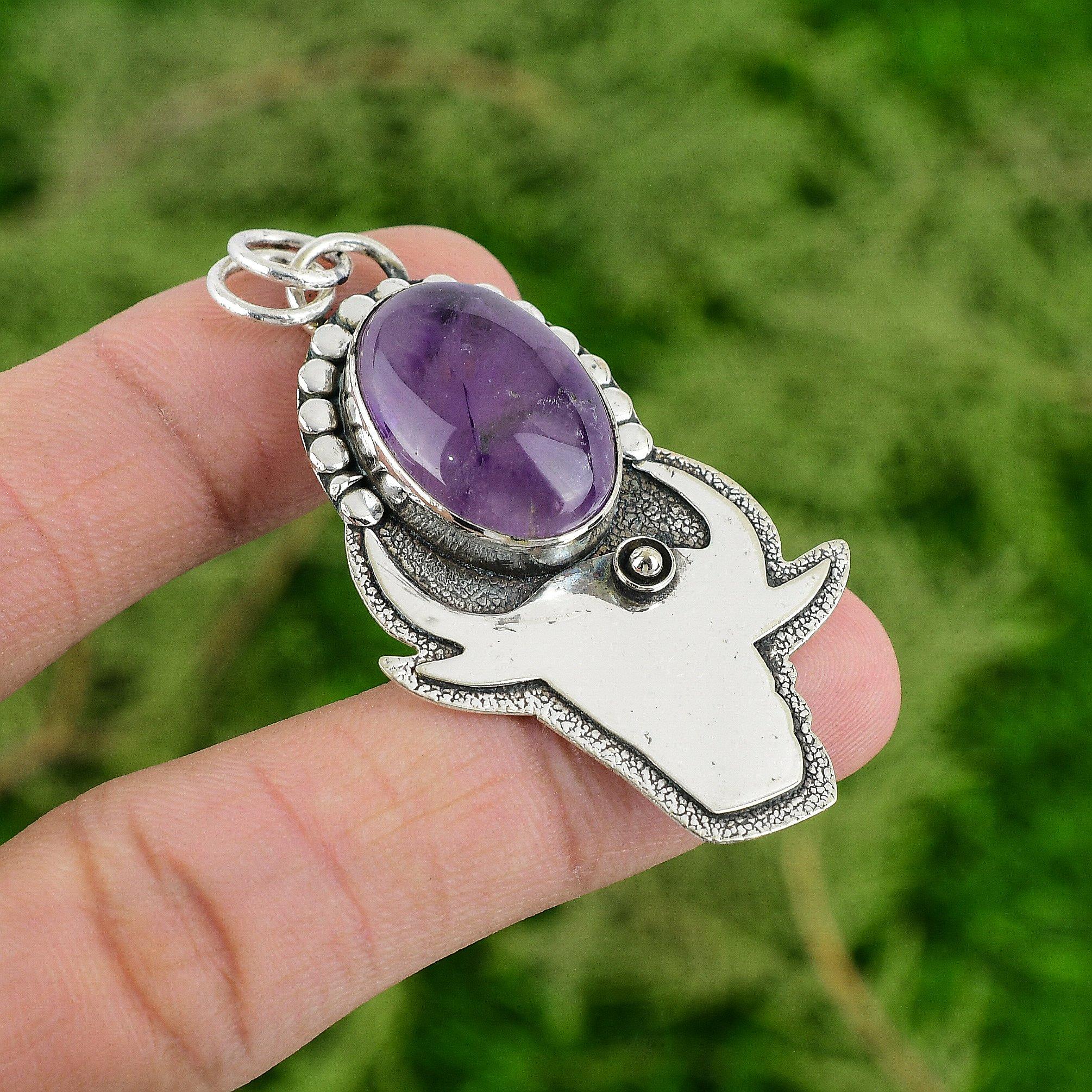 

Oval Natural Star Amethyst Wedding Wife Anniversary Pendant Jewelry 925 Silver