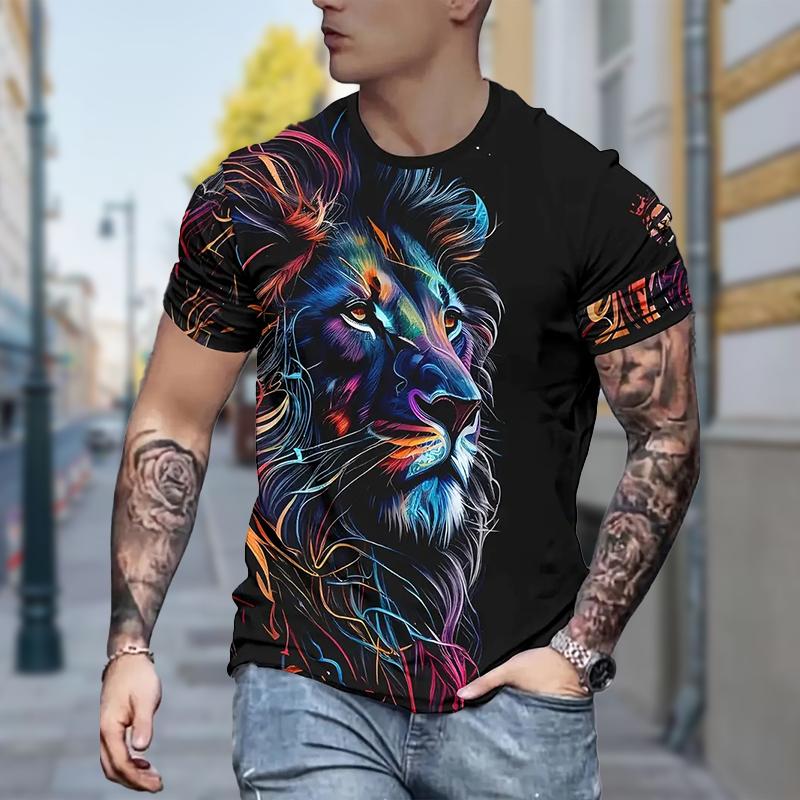 

Новая летняя мужская модная футболка с принтом льва, мужская футболка, топ 8XL синий