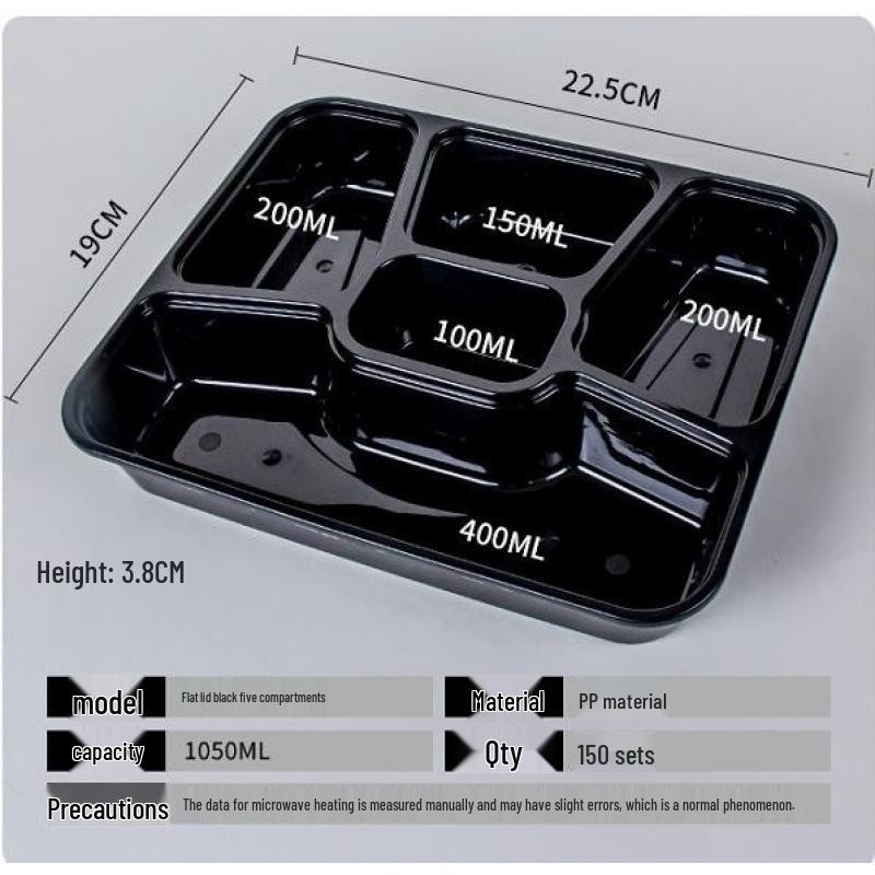 Custom Multi-Compartment Disposable Food Containers - 4, 5, or More Compartments - Takeaway Bento Fast Food Boxes, Rectangular Lunch Boxes