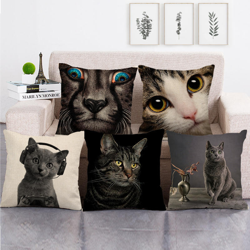 Fashionable cats and cute pet animals Digital printing short plush pillow covers for car sofa office cushion cover home goods