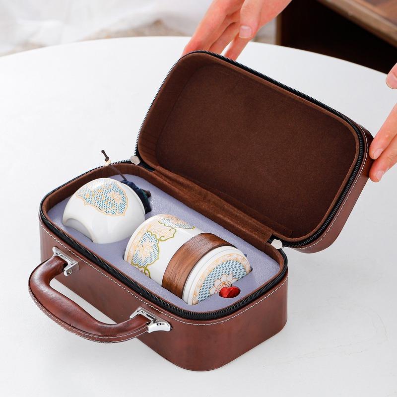 Portable Travel Tea Set, Ceramic Teapot & Cups with Storage Bag for Outdoor & Gift