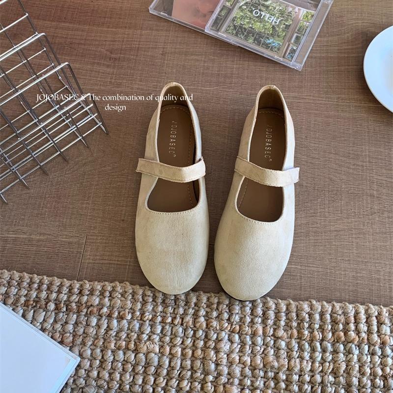 French retro suede ballet single shoes women's 2025 autumn new Korean version one-word strap flat Mary Jane women's shoes