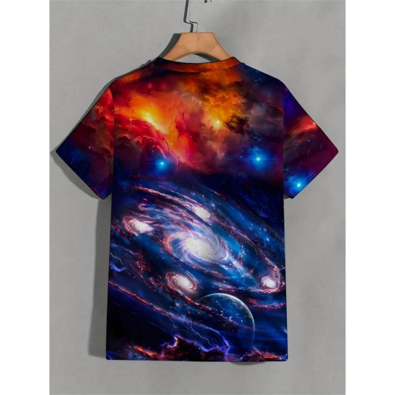 Men's Galaxy Nebula 3D Printed T-Shirt Casual Short Sleeve Crewneck Top Cool Cosmic Space Spiral Galaxy Graphic Tee Trendy Streetwear Summer Clothing