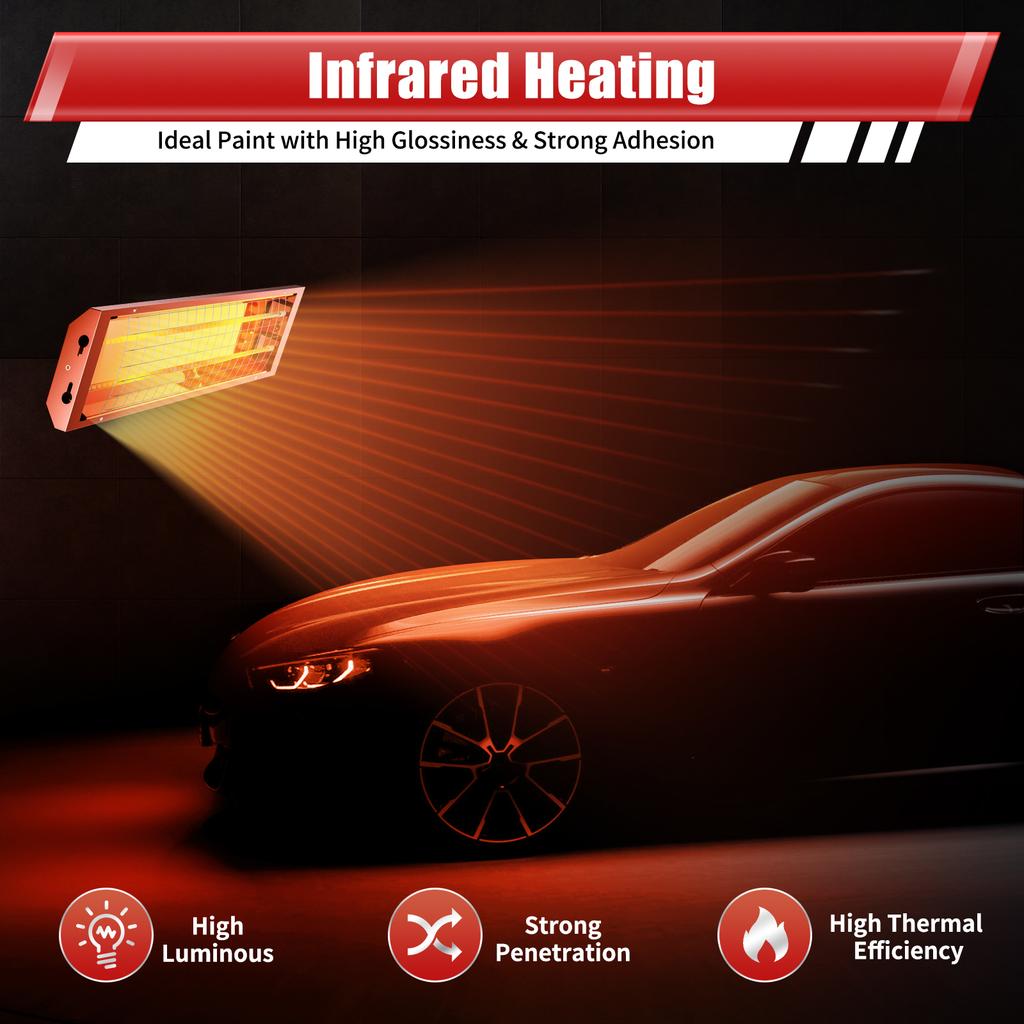 Infrared Paint Curing Lamp 2000W 110V Short Wave Infrared Heater Car Bodywork Repair Paint Dryer for Automobile & Furniture