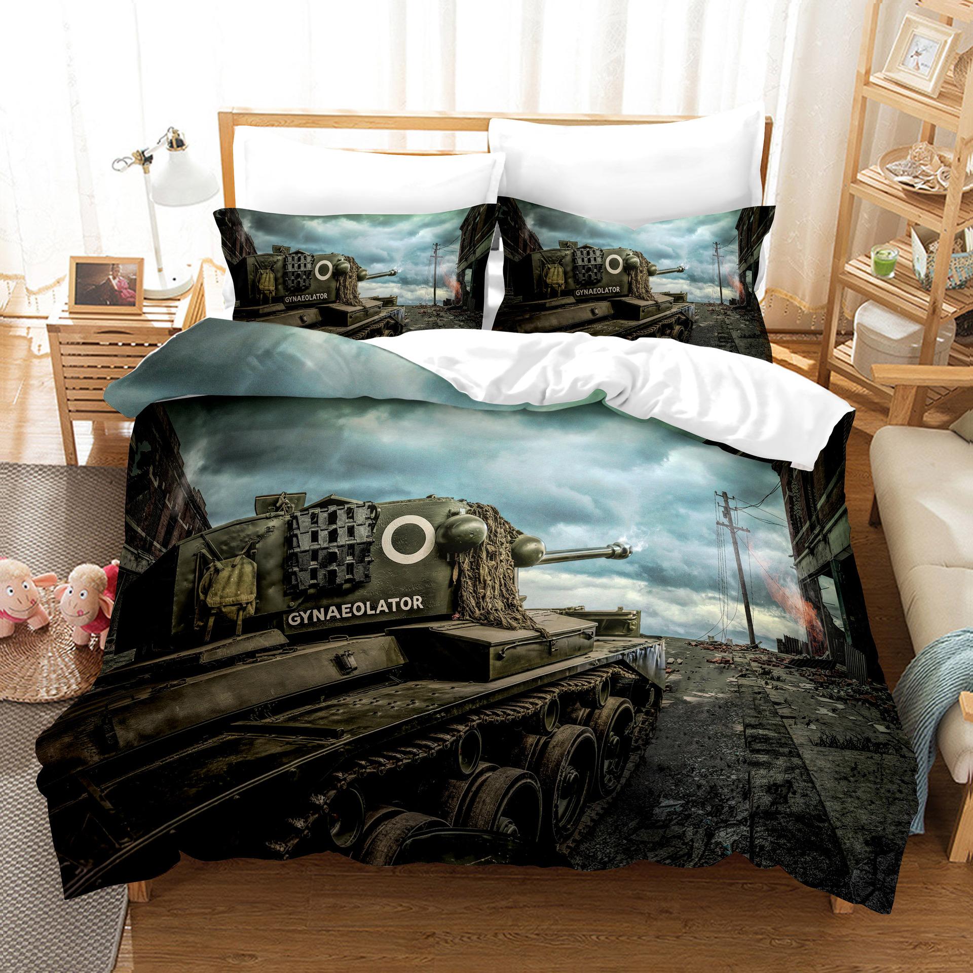 

Набір підодіяльників Tank Військова тематична ковдра для дітей, хлопчиків, підлітків, чоловіків, поліестерне покривало з наволочкою 70x133cm 2pcs