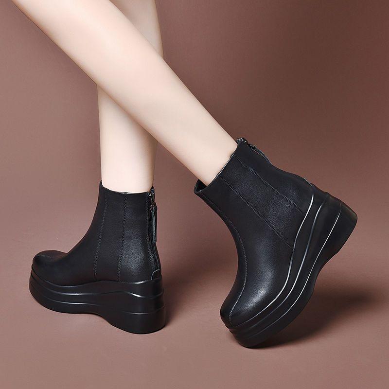 Petite Women's Wedge Heel Ankle Boots - Fleece Lined, Thick Sole, Height Increasing Platform, 2025 Autumn/Winter Style.