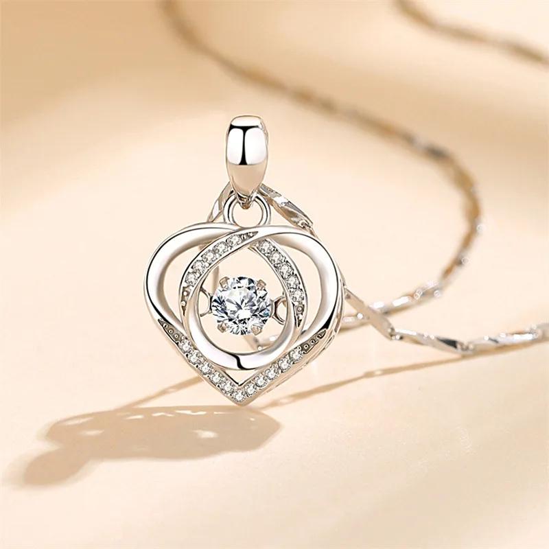 925 Silver Heart Shaped Necklace Bracelet Set for Women Vintage Korean Blue Crystal Bracelets Jewelry Set Party Jewelry