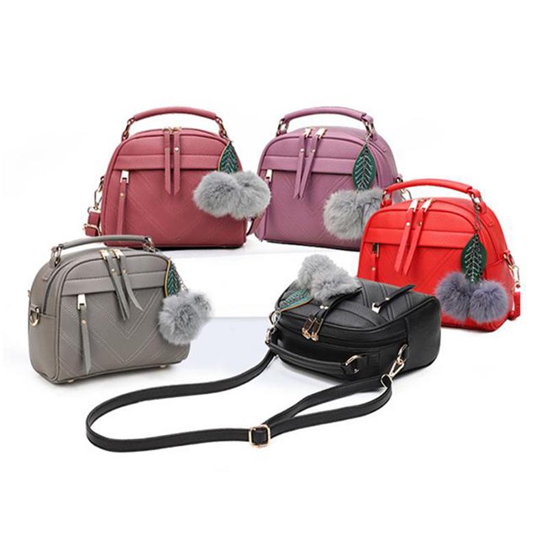 Femei Mici Pompon Leaf Genți Messenger din piele PU Geantă de umăr Genți de mână din piele Geantă