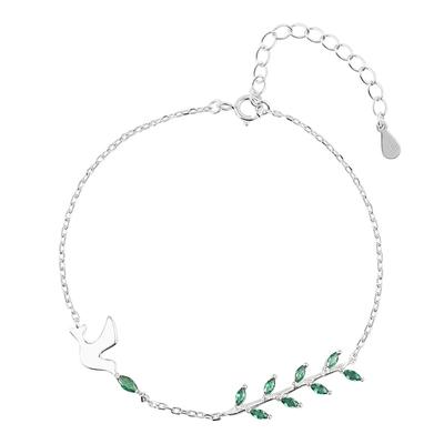 Verhindern Sie Allergien 925 Sterling Silber Kristall Blatt Vogel Charm Hochzeitsarmband für Frauen Schmuck Sl139