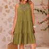 2025 summer hollow backless dress casual sleeveless A-line layered swing vest skirt beach vacation mini umbrella skirt 23209#