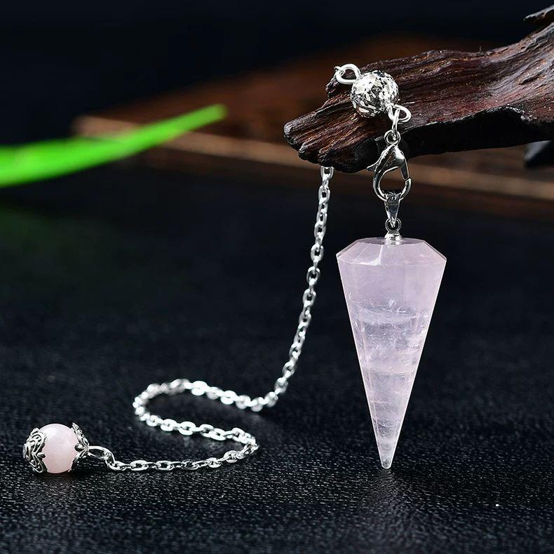 Amethyst Crystal Pendulum Necklace, Raw Hexagonal Pyramid Pendant, Adjustable Yoga Jewelry