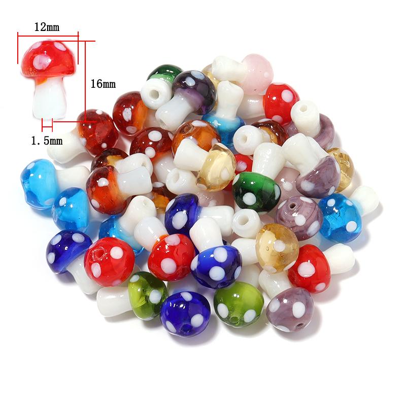 10-20Pcs 16x12mm Liuli Silica Lampwork Mushroom Beads Colourful Loose Glass Beads For Needlework DIY Jewelry Making Accessories