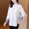Spring Autumn New Stand Collar Fashion Long Sleeve Blouse Women High Street Casual Embroidered Pullovers Vintage All-match Tops