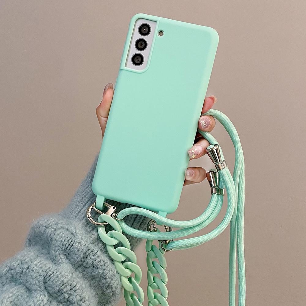Crossbody Lanyard Acrylic Bracelet Silicone Soft Case For Samsung S24 Ultra S23 Plus S22 S21 Candy Necklace Shoulder Strap Cover