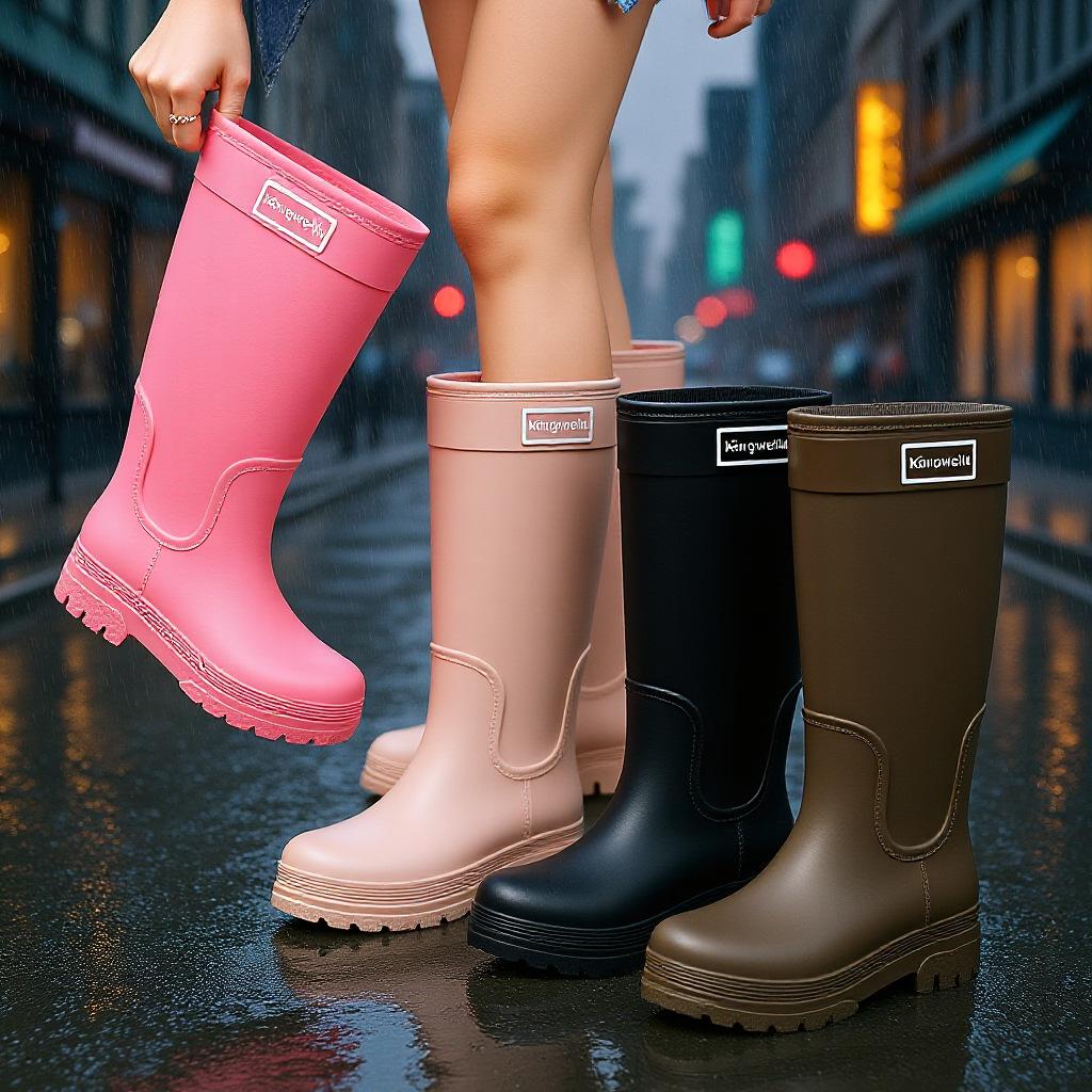 2026Women's High-cylinder Rain Boots: Stylish for Outdoor Wear, Thick-soled Water Shoes, Waterproof Galoshes, Camping Long Boots