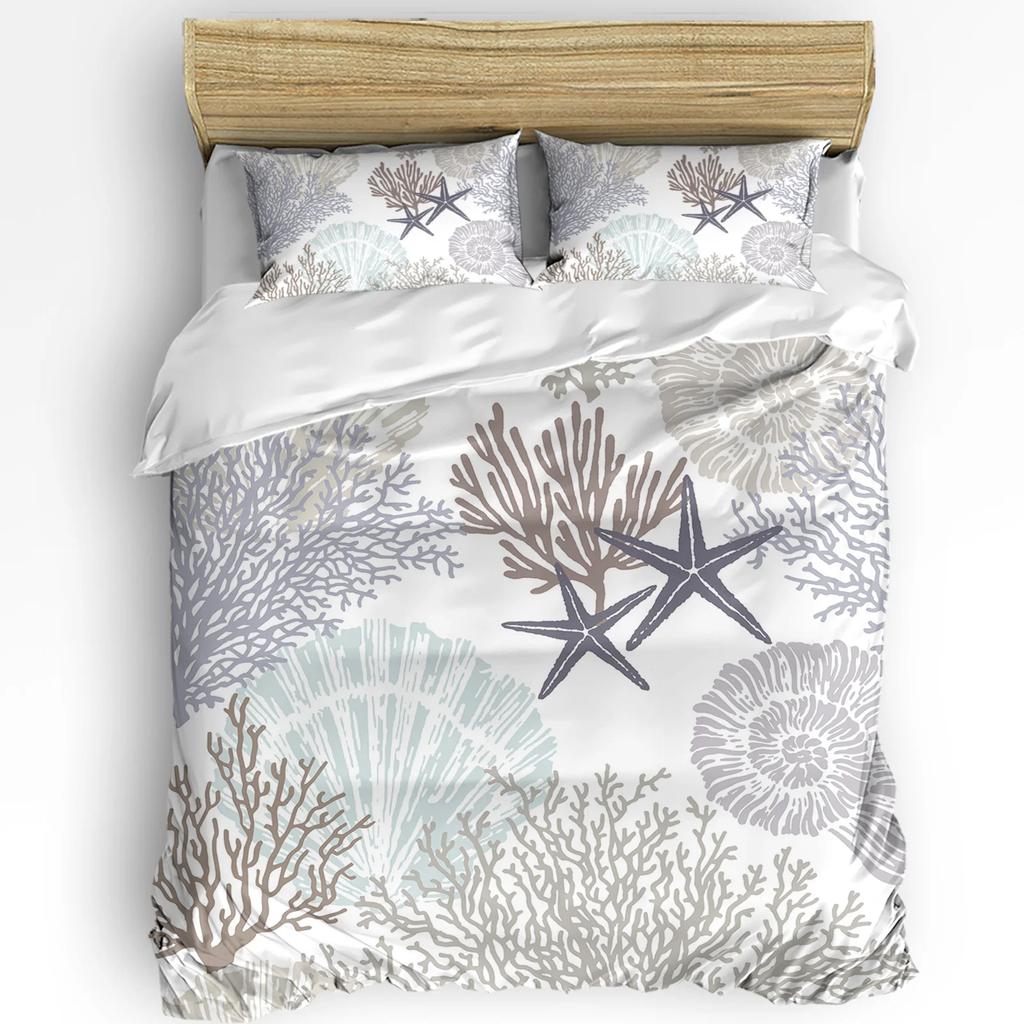 Blue Marine Coral Shels Starfish Soft Duvet Cover featuring Pilow Case Custom 3pcs Beding Set Comfortable Quilt Cover Double Bed Home Textile