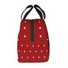 White Hearts Pattern On Red Background Lunch Bags Portable Insulated Cooler Thermal Picnic Travel Lunch Box for Women Children