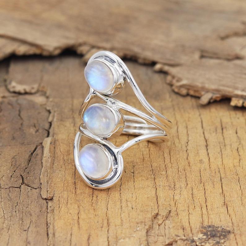 Moonstone Gemstone Ring, Solid 925 Sterling Silver Ring, Boho Ring, Gift For Her, Birthstone Ring