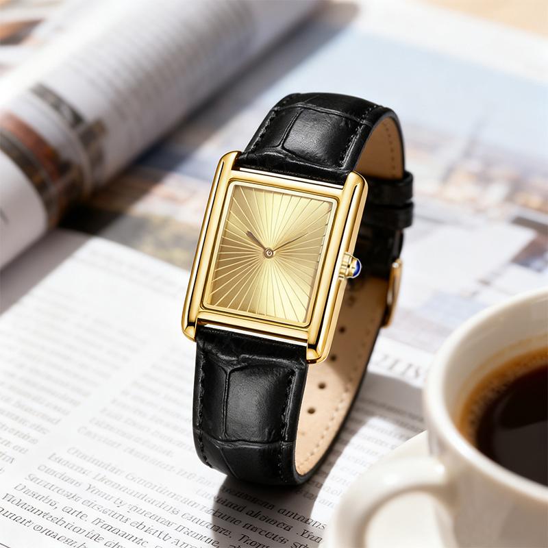 Fashion Luxury Watches for Man Simple Square Gold Dial Men's Watch Waterproof Tank Watches Clock Reloj Hombre New Year Gifts